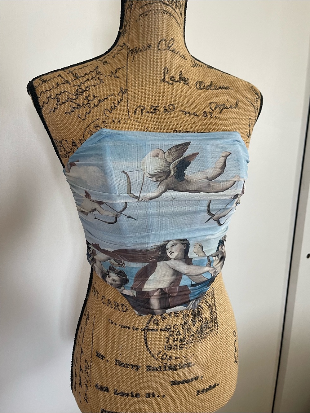 Light Blue Cherub-Print Strapless Tube Camisole